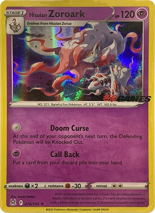 Image for Hisuian Zoroark - 076/196 (EB Games Exclusive) (076/196) (MCAP) - Pokemon