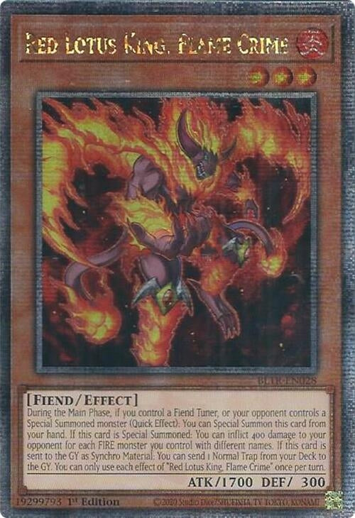 Image for Red Lotus King, Flame Crime (Quarter Century Secret Rare) (BLTR-EN028) (BLTR) - YuGiOh