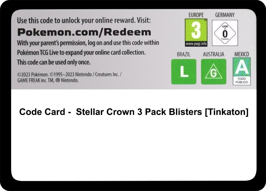 Image for Code Card - Stellar Crown 3 Pack Blisters [Tinkaton] (SCR) - Pokemon