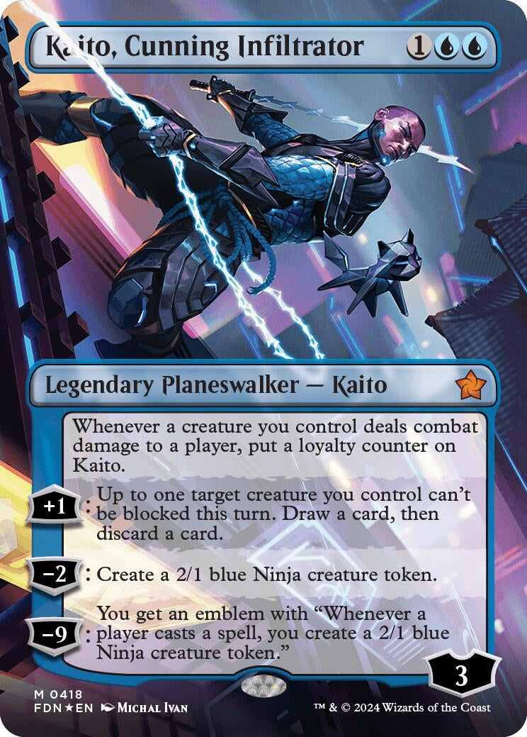 Image for Kaito, Cunning Infiltrator (Borderless) (Mana Foil) (418) (Foundations) - Magic: The Gathering