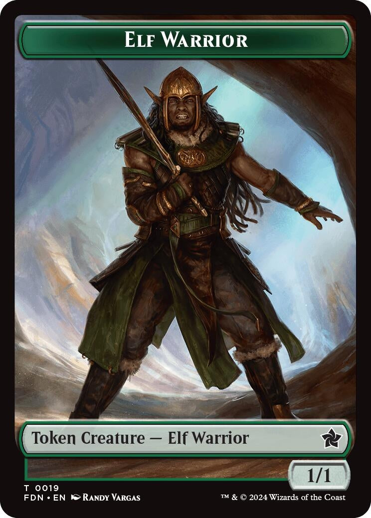 Image for Elf Warrior // Cat (001) Doubled-Sided Token (19 // 1) (Foundations) - Magic: The Gathering