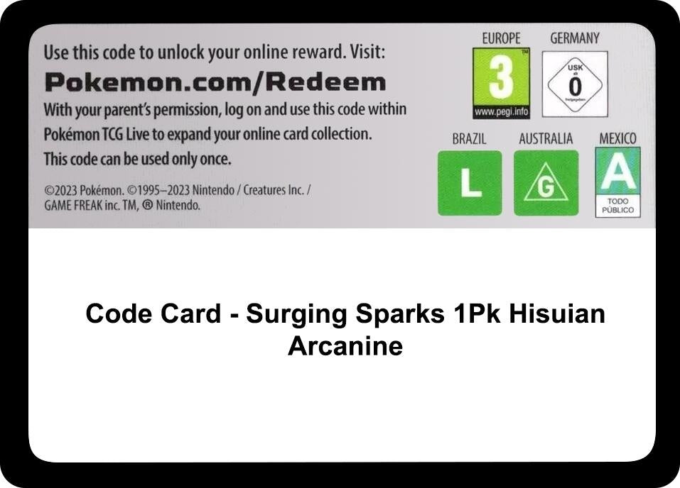 Image for Code Card - Surging Sparks Blister [Hisuian Arcanine] (SSP) - Pokemon