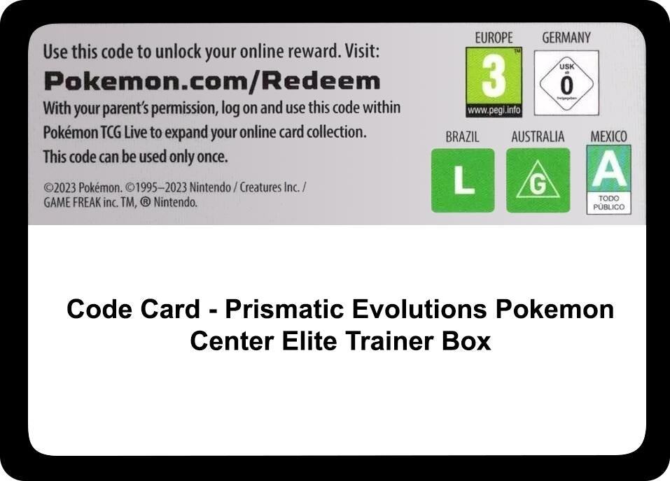 Image for Code Card - Prismatic Evolutions Pokemon Center Elite Trainer Box (PRE) - Pokemon