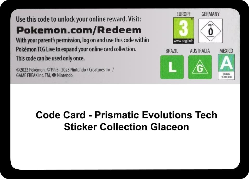 Image for Code Card - Prismatic Evolutions Tech Sticker Collection [Glaceon] (PRE) - Pokemon