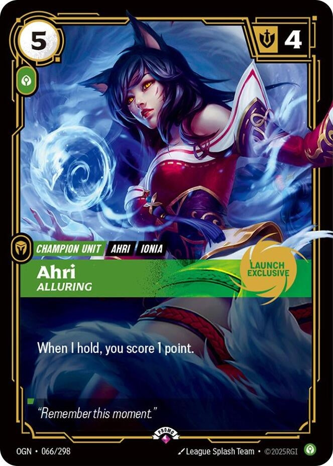 Ahri - Alluring (Launch Exclusive) (066/298) (Riftbound Promotional Cards)
